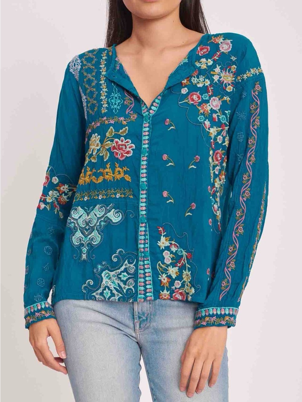 Johnny Was blue embroiderd Top